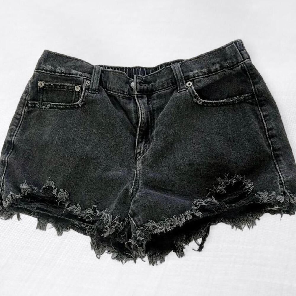 Aerie black distressed denim shorts